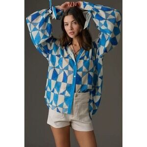 Anthropologie Hope for Flowers by Tracy Reese Geometric Wrist-Tie Shirt Size XS